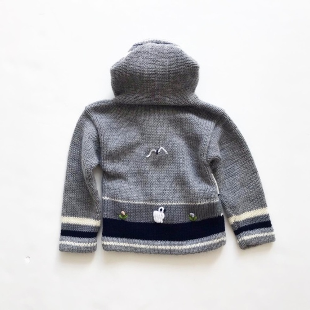 Hand knit farm scene hooded sweater fits like 2/3T - Picture 4 of 4
